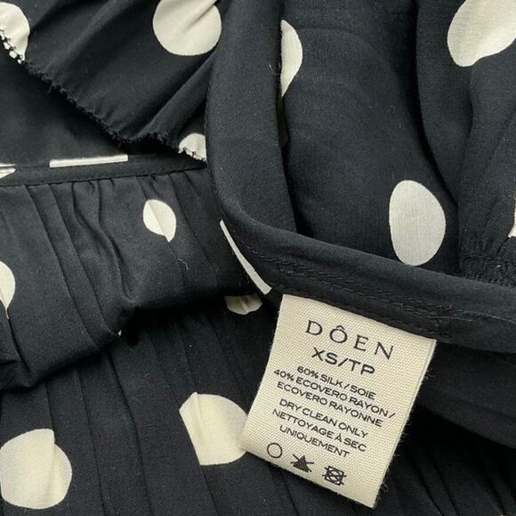 Doen Rosaria Silk Polka Dot Ruched Bust Midi Maxi Dress Solstice Sky Black - Picture 13 of 15